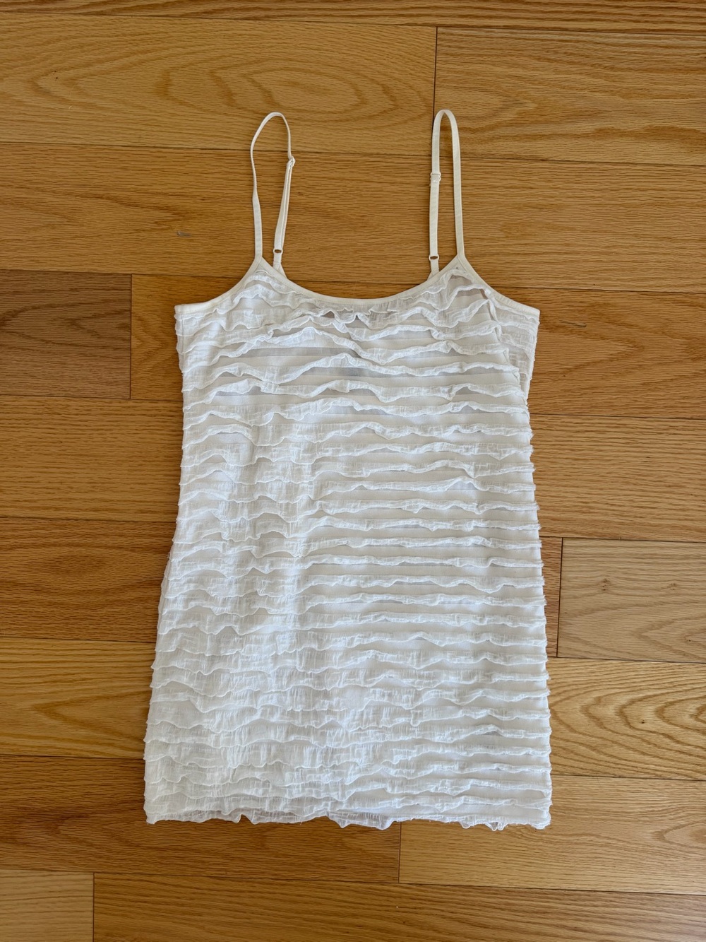 Free People White Tiered Ruffle Mini Dress Sheer Mesh Boho Coquette Slip XS S